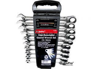 AmPro Reversible Geared Wrench Set 10mm - 19mm 72 Tooth 10 Piece WREG-T41686