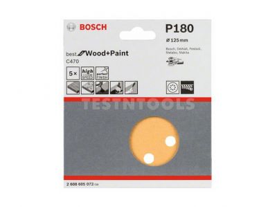 Bosch Sanding Discs C470 For Wood And Paint 5PC 125mm 180 Grit