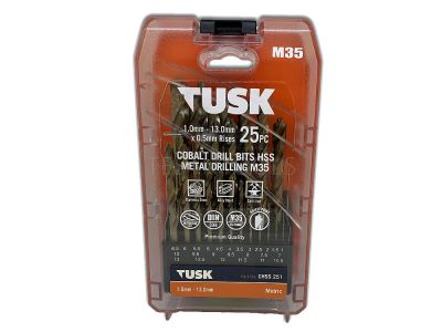 Tusk Cobalt HSS Drill Bits Set M35 1mm - 13mm x 0.5mm 25 Piece CHSS251