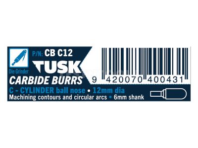Tusk Carbide Burr 12mm x 6mm Cylinder Ball Nose CBC12