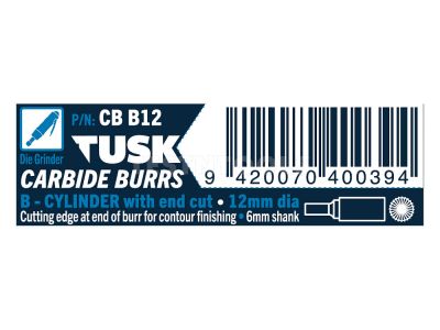 Tusk Carbide Burr 12mm x 6mm Cylinder End Cut CBB12