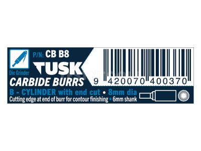 Tusk Carbide Burr 8mm x 6mm Cylinder End Cut CBB8