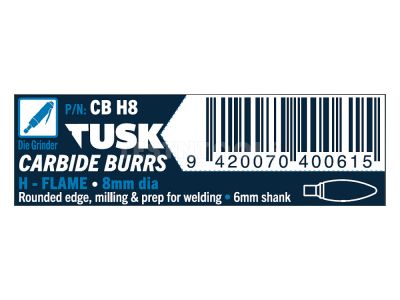 Tusk Carbide Burr 8mm x 6mm Flame CBH8