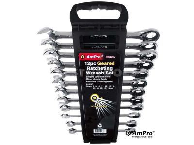 AmPro Geared Wrench Set 8mm - 19mm 72 Tooth 12 Piece WREG-T41487
