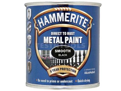 Hammerite Direct To Rust Metal Paint Smooth Black 250ml PAIS-025B