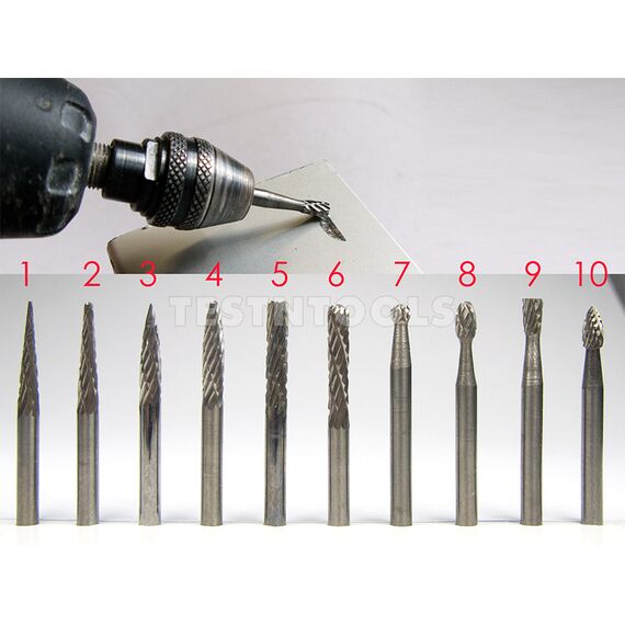 DESIC TUNGSTEN CARBIDE ROTARY BURR SET 10 PIECE 3MM SH FOR DREMEL
