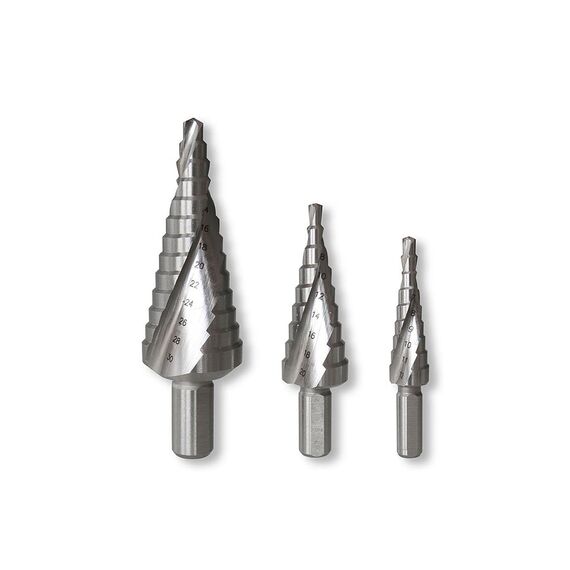 TUSK HSS STEP DRILL BITS SET 12MM - 30MM 3 PIECE STRAIGHT SHANK HSD3S