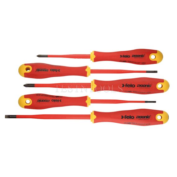 FELO 413 SERIES ERGONIC E-SLIM SCREWDRIVER SET INSULATED HARDENED TIP 5 PACK SCR-S413S5ES