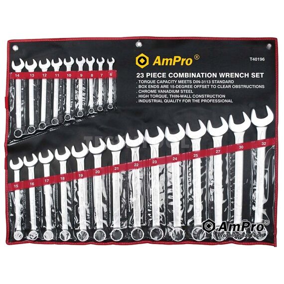 AMPRO COMBINATION WRENCH SET 6MM - 32MM 23 PIECE WREC-T40196