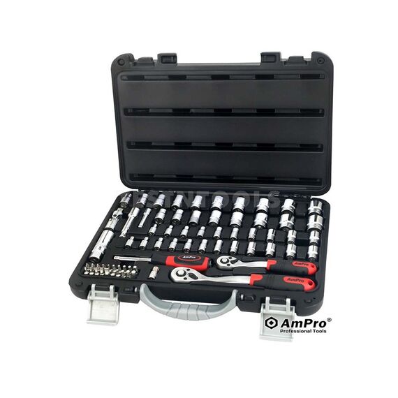 AMPRO SOCKET SET 1/4" & 3/8" DR 5/32"-13/16" & 4MM-19MM 6PT 68PC SOCS-T46186