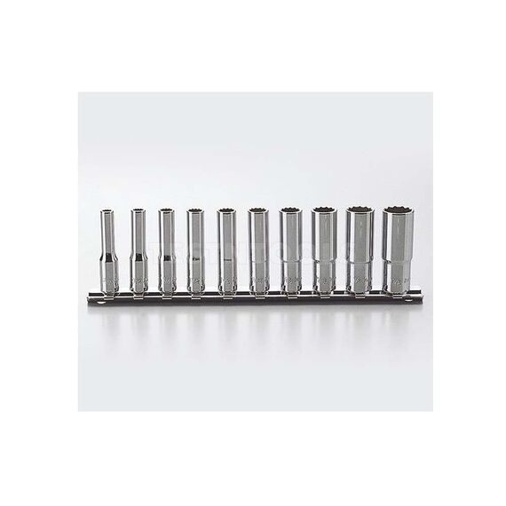 KOKEN DEEP SOCKET SET ON RAIL AEROSPACE 1/4" DRIVE 3/16" - 9/16" 12PT 10 PIECES RSAS2305A/10