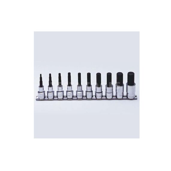 KOKEN HEX BIT SOCKET SET ON RAIL 1/2" DRIVE 4MM - 19MM X 75MM LONG 10 PIECES RS4010M/10-L75