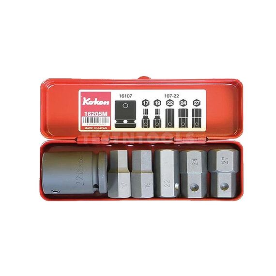 KOKEN IMPACT HEX BIT SOCKET SET 3/4" DRIVE 17MM - 27MM 6 PIECE 16205M