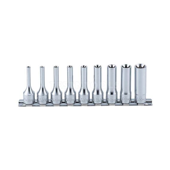 KOKEN INTERNAL TORX DEEP SOCKET SET ON RAIL 3/8" DRIVE E4 - E16 9 PIECE RS3325/9