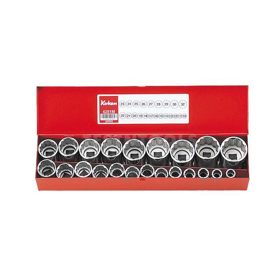 KOKEN SOCKET SET 1/2" DRIVE 3/8" - 1.1/4" 12PT 17 PIECE 4251A