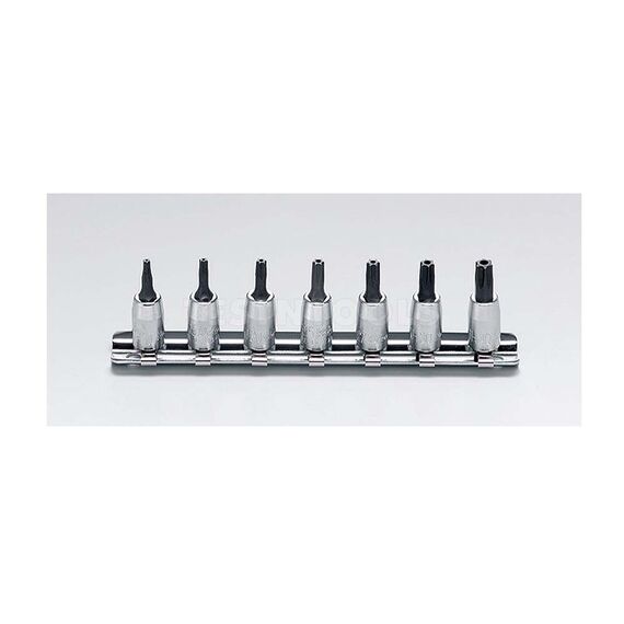 KOKEN TORX BIT SOCKET SET ON RAIL TAMPER PROOF 1/4" DRIVE TH10 - TH40 7 PIECE RS2025/7-HOLE