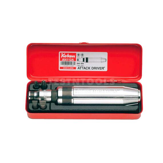 KOKEN ATTACK DRIVER SET KNURLED HANDLE 1/2" DRIVE PHILLIPS FLAT BITS & HOLDER 6 PIECE AN112A