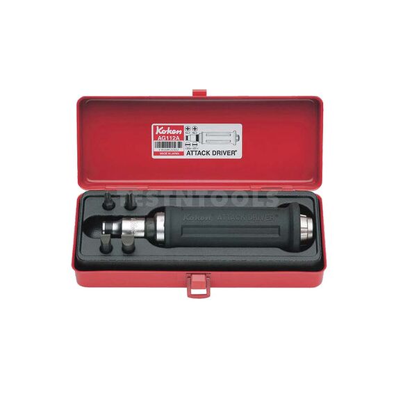 KOKEN ATTACK DRIVER SET RUBBER GRIP 1/2" DRIVE PHILLIPS FLAT BITS & HOLDER 6PC AG112A