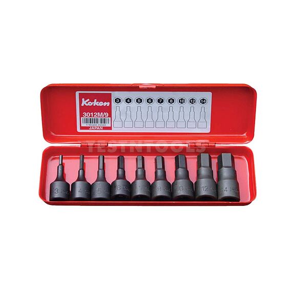 KOKEN HEX BIT SOCKET SET 3/8" DRIVE 1/8" - 1/2" 9 PIECE 3012A/9
