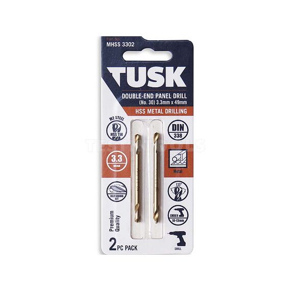 TUSK DOUBLE-END DRILL BIT HSS 3.3MM 2 PIECE MHSS3302