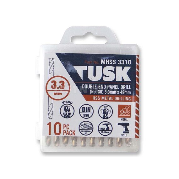 TUSK DOUBLE-END DRILL BITS HSS 3.3MM 10 PIECE MHSS3310