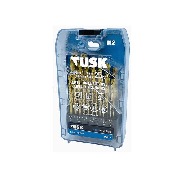 TUSK METAL DRILL BITS SET HSS 1MM - 13MM 25 PIECE MHSS25PC