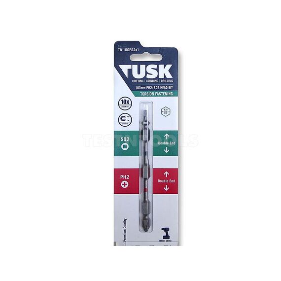TUSK TORSION BIT DOUBLE ENDED 100MM X PH2+SQ2 TB100PS2X1