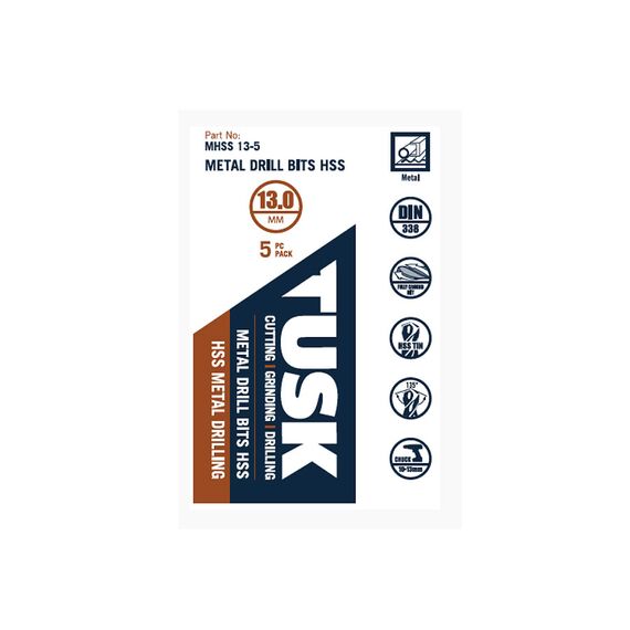 TUSK METAL DRILL BITS HSS 13MM 5 PIECE MHSS13-5