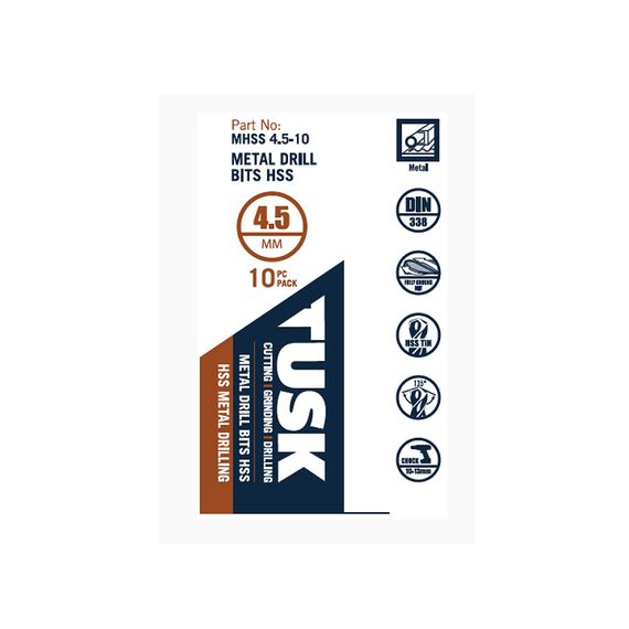 TUSK METAL DRILL BITS HSS 4.5MM 10 PIECE MHSS4.5-10