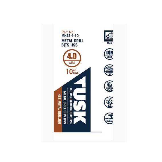 TUSK METAL DRILL BITS HSS 4MM 10 PIECE MHSS4-10