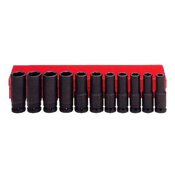 AMPRO AIR DEEP IMPACT SOCKET SET 1/2" DRIVE 10M - 24MM 6PT 11 PIECE SOCS-A5606