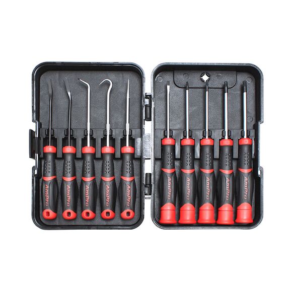 AMPRO PICK AND PRECISION SCREWDRIVER SET 10 PIECE HOOP-T32149