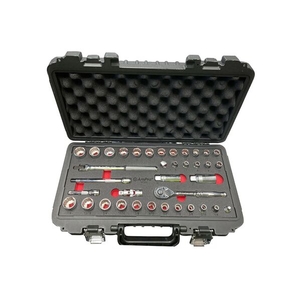 AMPRO SOCKET SET 3/8" DRIVE 6-22MM & 1/4"-7/8" 12PT 37 PIECE SOCS-T47255
