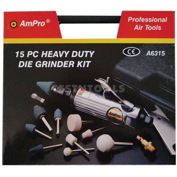AMPRO AIR DIE GRINDER KIT 1/4" DRIVE 15 PIECE GRID-A6315
