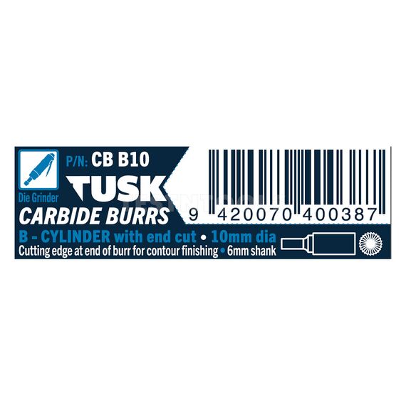 TUSK CARBIDE BURR 10MM X 6MM CYLINDER END CUT CBB10