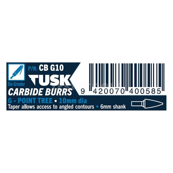 TUSK CARBIDE BURR 10MM X 6MM POINT TREE CBG10