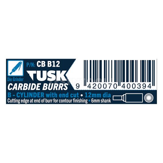 TUSK CARBIDE BURR 12MM X 6MM CYLINDER END CUT CBB12