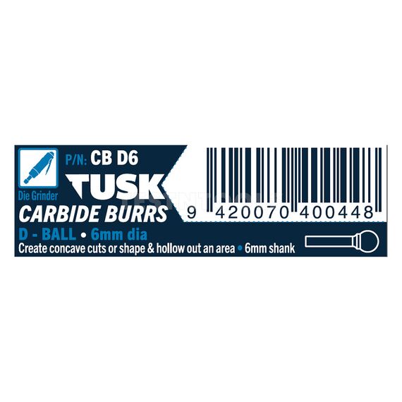 TUSK CARBIDE BURR 6MM X 6MM BALL CBD6