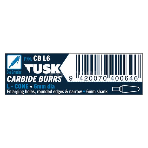 TUSK CARBIDE BURR 6MM X 6MM CONE CBL6