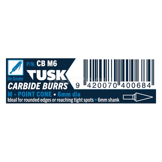 TUSK CARBIDE BURR 6MM X 6MM POINT CONE CBM6