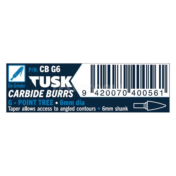 TUSK CARBIDE BURR 6MM X 6MM POINT TREE CBG6