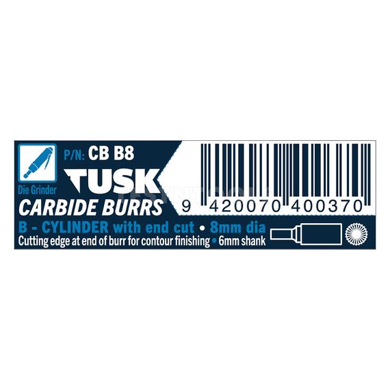 TUSK CARBIDE BURR 8MM X 6MM CYLINDER END CUT CBB8