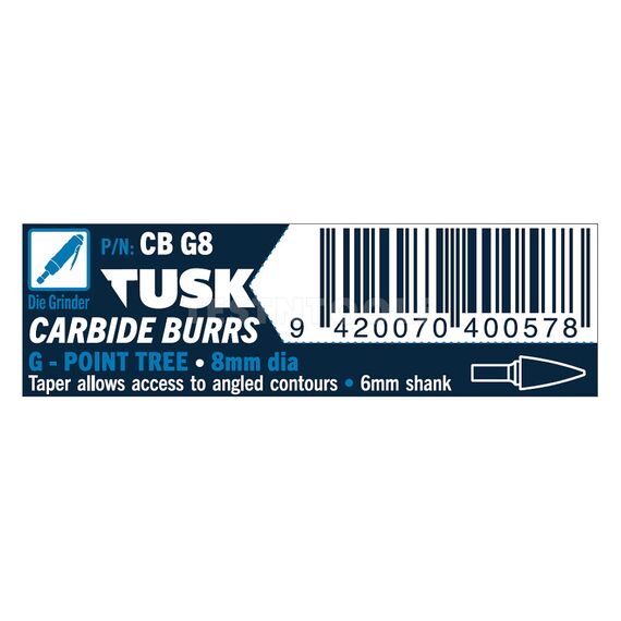 TUSK CARBIDE BURR 8MM X 6MM POINT TREE CBG8