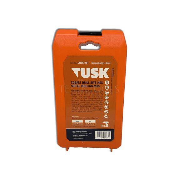 TUSK COBALT HSS DRILL BITS SET M35 1MM - 13MM X 0.5MM 25 PIECE CHSS251