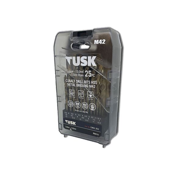 TUSK COBALT HSS DRILL BITS SET M42 1MM - 13MM X 0.5MM 25 PIECE CHSS252