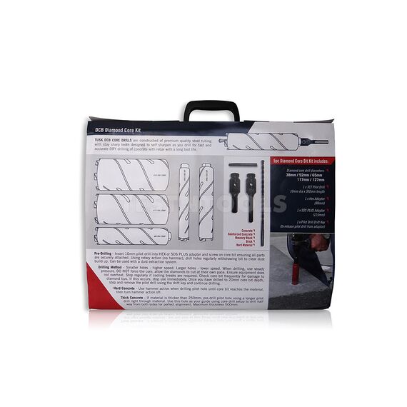 TUSK DIAMOND DRY CORE DRILL SET 38-127MM 5 PIECE DCB5PK, 2 TUSK DIAMOND DRY CORE DRILL SET 38-127MM 5 PIECE DCB5PK