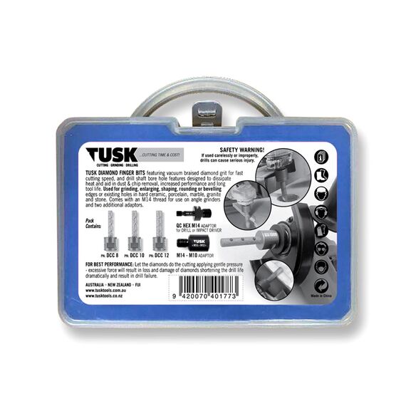 TUSK DIAMOND FINGER BIT SET WITH 2 ADAPTER 8-12MM DCC3P