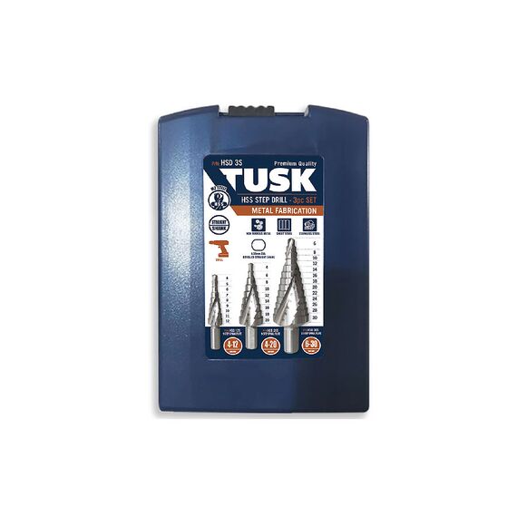 TUSK HSS STEP DRILL BITS SET 12MM - 30MM 3 PIECE STRAIGHT SHANK HSD3S