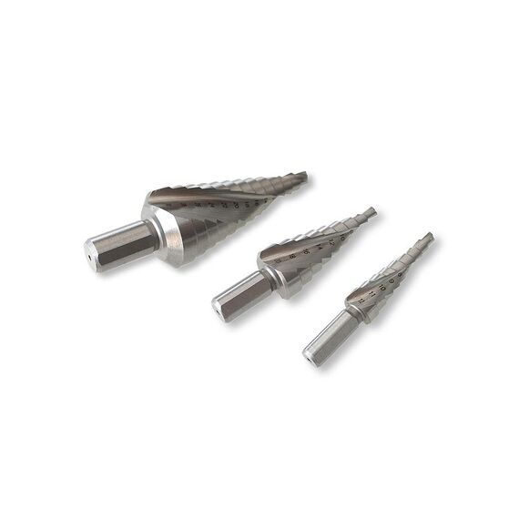 TUSK HSS STEP DRILL BITS SET 12MM - 30MM 3 PIECE STRAIGHT SHANK HSD3S