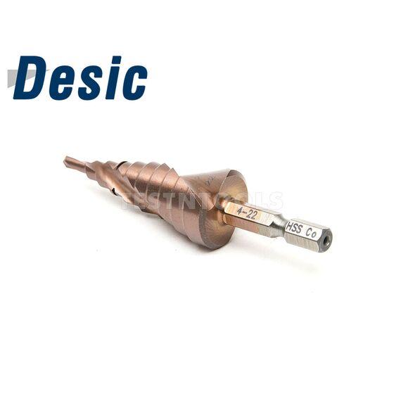 DESIC STEP DRILL SPIRAL FLUTE COBALT COATED 4-22MM, 2 DESIC STEP DRILL SPIRAL FLUTE COBALT COATED 4-22MM
